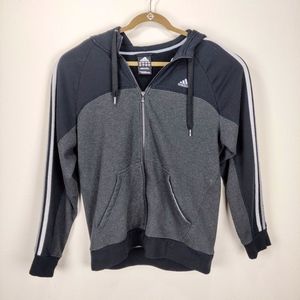 Adidas Black Gray 3 Stripe Full Zip Hoodie